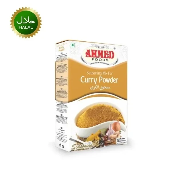 Ahmed Curry Powder 200g spice pack used in cooking flavorful chicken and beef curry dishes in kitchen