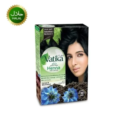 Vatika Hair Color Henna & Black Seed natural herbal hair dye covers grey hair nourishes scalp strengthens hair and gives natural shine